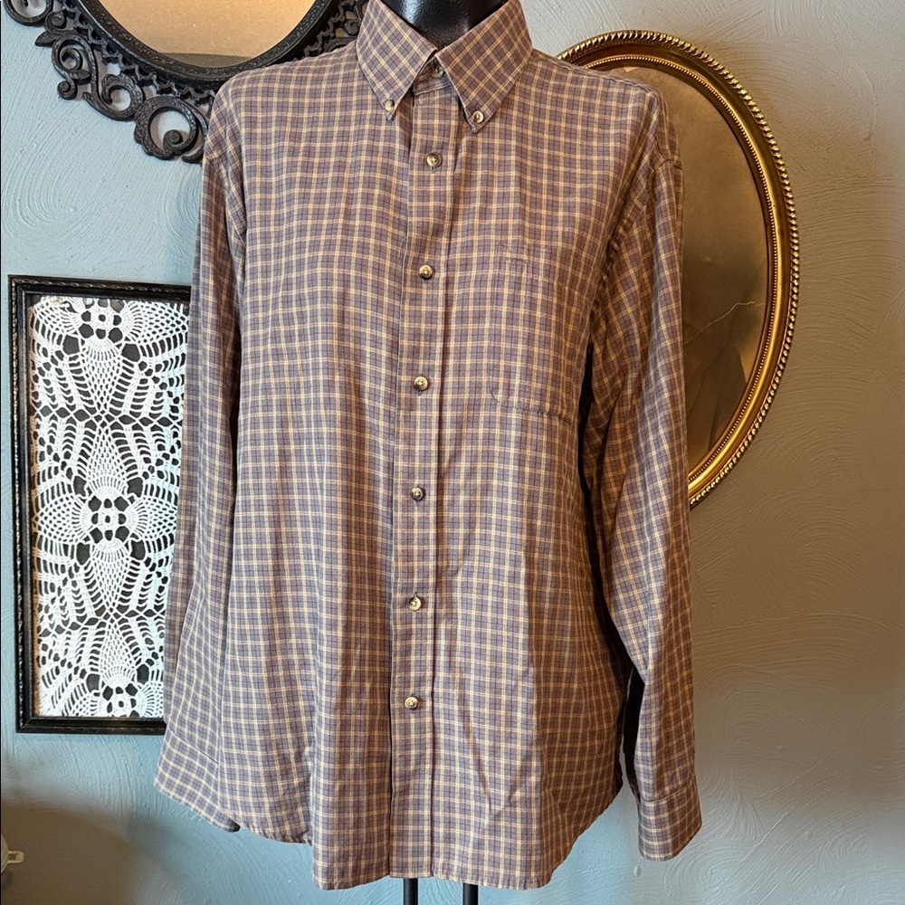Arrow Men's Tan and Blue Plaid Shirt